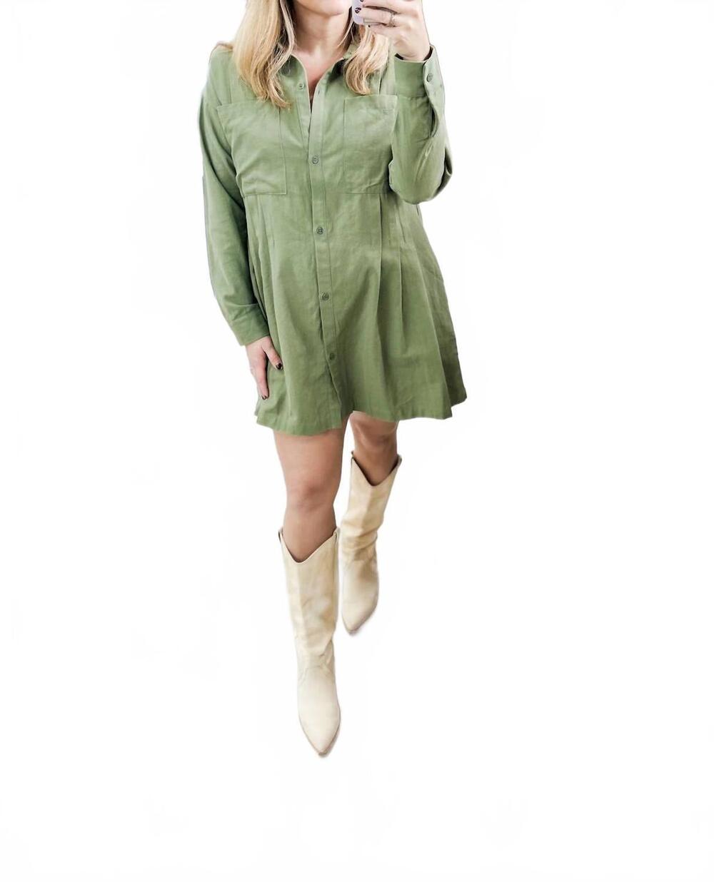 NEW AIBLEE olivia button down dress in green